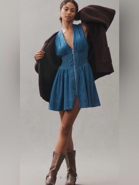 Anthropologie Sleeveless Denim Zip-Front Mini Dress